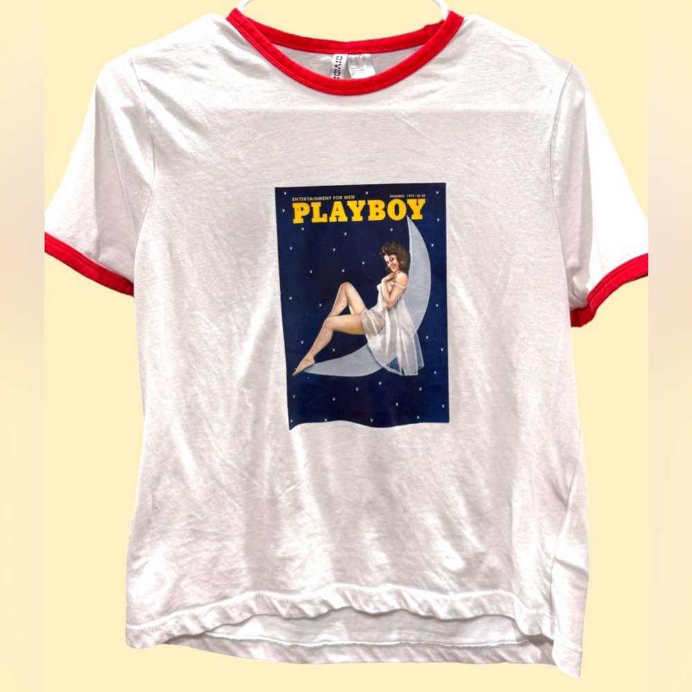 Customized OOAK H&M Divided Starry Playboy 70’s Cover Graphic Ringer Tee Size L